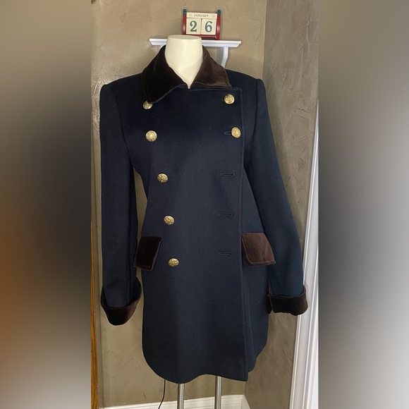 Holly Deb Vintage WOOL Blend Women Coat Black Double Breasted in Military Style - Picture 1 of 16